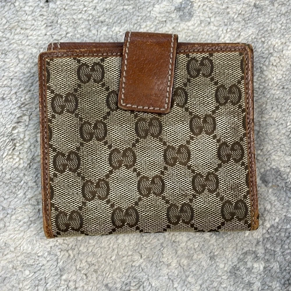 Vintage Gucci Monogram Bamboo French Wallet Brown GG Compact